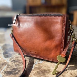 Fossil Campbell Leather Zipper Box Crossbody
